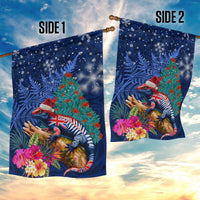New Zealand Tuatara Christmas Garden Flag Silver Fern and Xmas Pohutukawa Tree Blue Color LT03 - Polynesian Pride