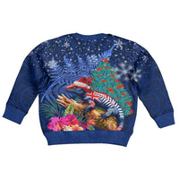 New Zealand Tuatara Christmas Kid Ugly Christmas Sweater Silver Fern and Xmas Pohutukawa Tree Blue Color LT03 - Polynesian Pride