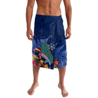 New Zealand Tuatara Christmas Lavalava Silver Fern and Xmas Pohutukawa Tree Blue Color LT03 Blue - Polynesian Pride