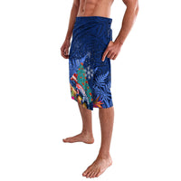 New Zealand Tuatara Christmas Lavalava Silver Fern and Xmas Pohutukawa Tree Blue Color LT03 - Polynesian Pride