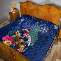 New Zealand Tuatara Christmas Quilt Silver Fern and Xmas Pohutukawa Tree Blue Color LT03 - Polynesian Pride