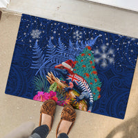 New Zealand Tuatara Christmas Rubber Doormat Silver Fern and Xmas Pohutukawa Tree Blue Color LT03 - Polynesian Pride