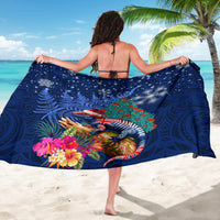 New Zealand Tuatara Christmas Sarong Silver Fern and Xmas Pohutukawa Tree Blue Color LT03 - Polynesian Pride