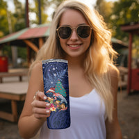 New Zealand Tuatara Christmas Skinny Tumbler Silver Fern and Xmas Pohutukawa Tree Blue Color LT03 - Polynesian Pride