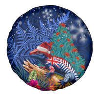 New Zealand Tuatara Christmas Spare Tire Cover Silver Fern and Xmas Pohutukawa Tree Blue Color LT03 - Polynesian Pride