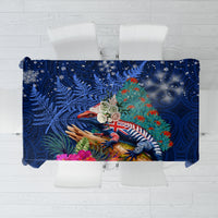 New Zealand Tuatara Christmas Tablecloth Silver Fern and Xmas Pohutukawa Tree Blue Color LT03 Blue - Polynesian Pride