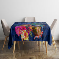 New Zealand Tuatara Christmas Tablecloth Silver Fern and Xmas Pohutukawa Tree Blue Color LT03 - Polynesian Pride