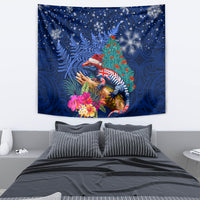 New Zealand Tuatara Christmas Tapestry Silver Fern and Xmas Pohutukawa Tree Blue Color LT03 - Polynesian Pride