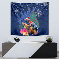 New Zealand Tuatara Christmas Tapestry Silver Fern and Xmas Pohutukawa Tree Blue Color LT03 - Polynesian Pride