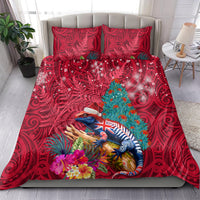 New Zealand Tuatara Christmas Bedding Set Silver Fern and Xmas Pohutukawa Tree Red Color LT03 - Polynesian Pride