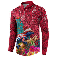 New Zealand Tuatara Christmas Button Sweatshirt Silver Fern and Xmas Pohutukawa Tree Red Color LT03 - Polynesian Pride