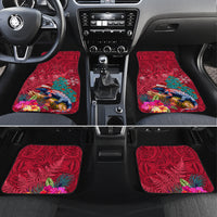 New Zealand Tuatara Christmas Car Mats Silver Fern and Xmas Pohutukawa Tree Red Color LT03 Set 4pcs Red - Polynesian Pride