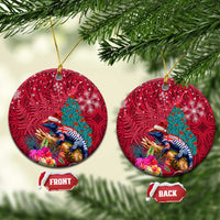 New Zealand Tuatara Christmas Ceramic Ornament Silver Fern and Xmas Pohutukawa Tree Red Color LT03 Circle Red - Polynesian Pride