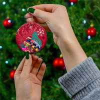 New Zealand Tuatara Christmas Ceramic Ornament Silver Fern and Xmas Pohutukawa Tree Red Color LT03 - Polynesian Pride