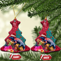 New Zealand Tuatara Christmas Ceramic Ornament Silver Fern and Xmas Pohutukawa Tree Red Color LT03 Christmas Tree Red - Polynesian Pride
