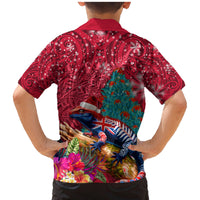 New Zealand Tuatara Christmas Family Matching Mermaid Dress and Hawaiian Shirt Silver Fern and Xmas Pohutukawa Tree Red Color LT03 - Polynesian Pride