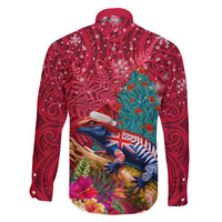 New Zealand Tuatara Christmas Family Matching Mermaid Dress and Hawaiian Shirt Silver Fern and Xmas Pohutukawa Tree Red Color LT03 - Polynesian Pride