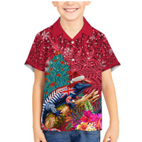 New Zealand Tuatara Christmas Family Matching Mermaid Dress and Hawaiian Shirt Silver Fern and Xmas Pohutukawa Tree Red Color LT03 Son's Shirt Red - Polynesian Pride