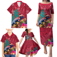 New Zealand Tuatara Christmas Family Matching Puletasi and Hawaiian Shirt Silver Fern and Xmas Pohutukawa Tree Red Color LT03 - Polynesian Pride