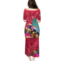 New Zealand Tuatara Christmas Family Matching Puletasi and Hawaiian Shirt Silver Fern and Xmas Pohutukawa Tree Red Color LT03 - Polynesian Pride