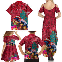 New Zealand Tuatara Christmas Family Matching Summer Maxi Dress and Hawaiian Shirt Silver Fern and Xmas Pohutukawa Tree Red Color LT03 - Polynesian Pride