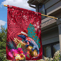 New Zealand Tuatara Christmas Garden Flag Silver Fern and Xmas Pohutukawa Tree Red Color LT03 - Polynesian Pride