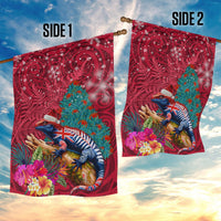 New Zealand Tuatara Christmas Garden Flag Silver Fern and Xmas Pohutukawa Tree Red Color LT03 - Polynesian Pride