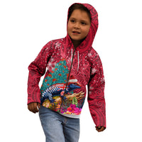New Zealand Tuatara Christmas Kid Hoodie Silver Fern and Xmas Pohutukawa Tree Red Color LT03 - Polynesian Pride