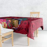 New Zealand Tuatara Christmas Tablecloth Silver Fern and Xmas Pohutukawa Tree Red Color LT03 - Polynesian Pride