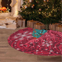 New Zealand Tuatara Christmas Tree Skirt Silver Fern and Xmas Pohutukawa Tree Red Color LT03 - Polynesian Pride