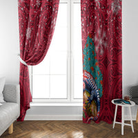 New Zealand Tuatara Christmas Window Curtain Silver Fern and Xmas Pohutukawa Tree Red Color LT03 - Polynesian Pride