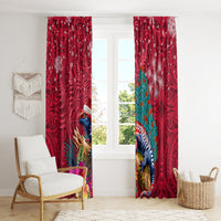New Zealand Tuatara Christmas Window Curtain Silver Fern and Xmas Pohutukawa Tree Red Color LT03 - Polynesian Pride
