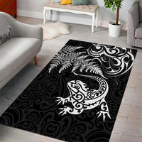 New Zealand Tuatara Tribal Tattoo Area Rug Silver Fern and Maori Pattern Black Color LT03 - Polynesian Pride