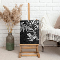 New Zealand Tuatara Tribal Tattoo Canvas Wall Art Silver Fern and Maori Pattern Black Color LT03 - Polynesian Pride
