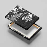 New Zealand Tuatara Tribal Tattoo Canvas Wall Art Silver Fern and Maori Pattern Black Color LT03 - Polynesian Pride