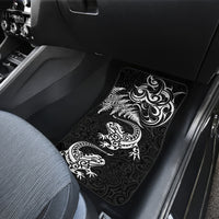 New Zealand Tuatara Tribal Tattoo Car Mats Silver Fern and Maori Pattern Black Color LT03 - Polynesian Pride