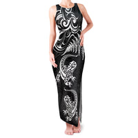 New Zealand Tuatara Tribal Tattoo Family Matching Tank Maxi Dress and Hawaiian Shirt Silver Fern and Maori Pattern Black Color LT03 Mom's Dress Black - Polynesian Pride
