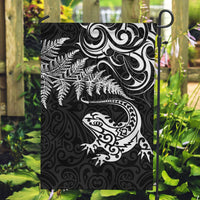 New Zealand Tuatara Tribal Tattoo Garden Flag Silver Fern and Maori Pattern Black Color LT03 Garden Flag Black - Polynesian Pride