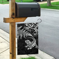 New Zealand Tuatara Tribal Tattoo Garden Flag Silver Fern and Maori Pattern Black Color LT03 - Polynesian Pride