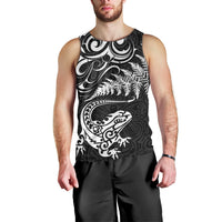 New Zealand Tuatara Tribal Tattoo Men Tank Top Silver Fern and Maori Pattern Black Color LT03 - Polynesian Pride