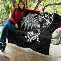 New Zealand Tuatara Tribal Tattoo Quilt Silver Fern and Maori Pattern Black Color LT03 - Polynesian Pride