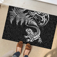 New Zealand Tuatara Tribal Tattoo Rubber Doormat Silver Fern and Maori Pattern Black Color LT03 - Polynesian Pride