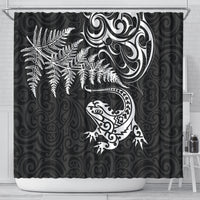 New Zealand Tuatara Tribal Tattoo Shower Curtain Silver Fern and Maori Pattern Black Color LT03 - Polynesian Pride