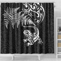 New Zealand Tuatara Tribal Tattoo Shower Curtain Silver Fern and Maori Pattern Black Color LT03 - Polynesian Pride