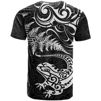 New Zealand Tuatara Tribal Tattoo T Shirt Silver Fern and Maori Pattern Black Color LT03 - Polynesian Pride