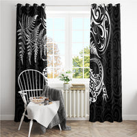 New Zealand Tuatara Tribal Tattoo Window Curtain Silver Fern and Maori Pattern Black Color LT03 - Polynesian Pride