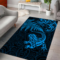 New Zealand Tuatara Tribal Tattoo Area Rug Silver Fern and Maori Pattern Blue Color LT03 - Polynesian Pride