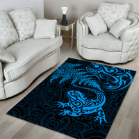 New Zealand Tuatara Tribal Tattoo Area Rug Silver Fern and Maori Pattern Blue Color LT03 - Polynesian Pride