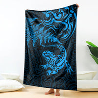 New Zealand Tuatara Tribal Tattoo Blanket Silver Fern and Maori Pattern Blue Color LT03 - Polynesian Pride