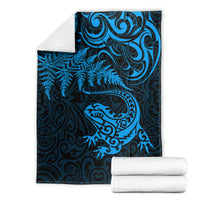 New Zealand Tuatara Tribal Tattoo Blanket Silver Fern and Maori Pattern Blue Color LT03 - Polynesian Pride